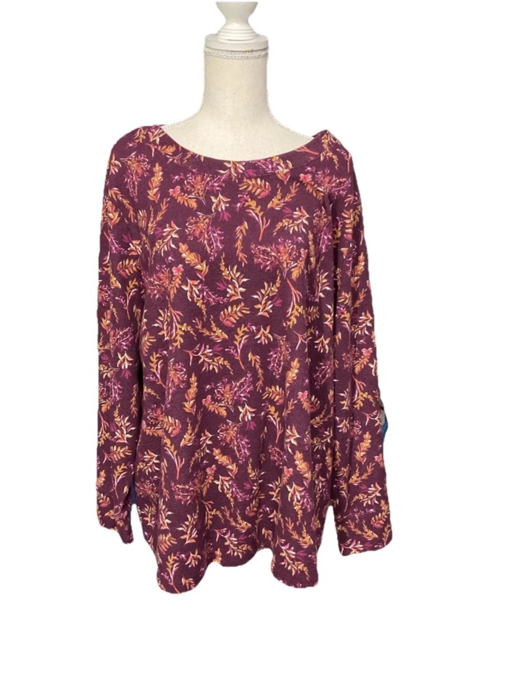 D& Co Purple Leaf pattern Ribbed Top Size 4X